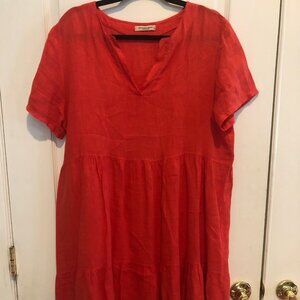 Francesca Bettini 100% Italian Linen Midi Dress Size L Deep Melon/Red